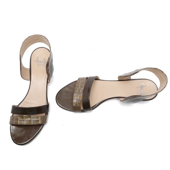 Amalfi by Rangoni Patent Leather Flat Sandals Reptile Print Brown Summer Italy - Picture 10 of 12